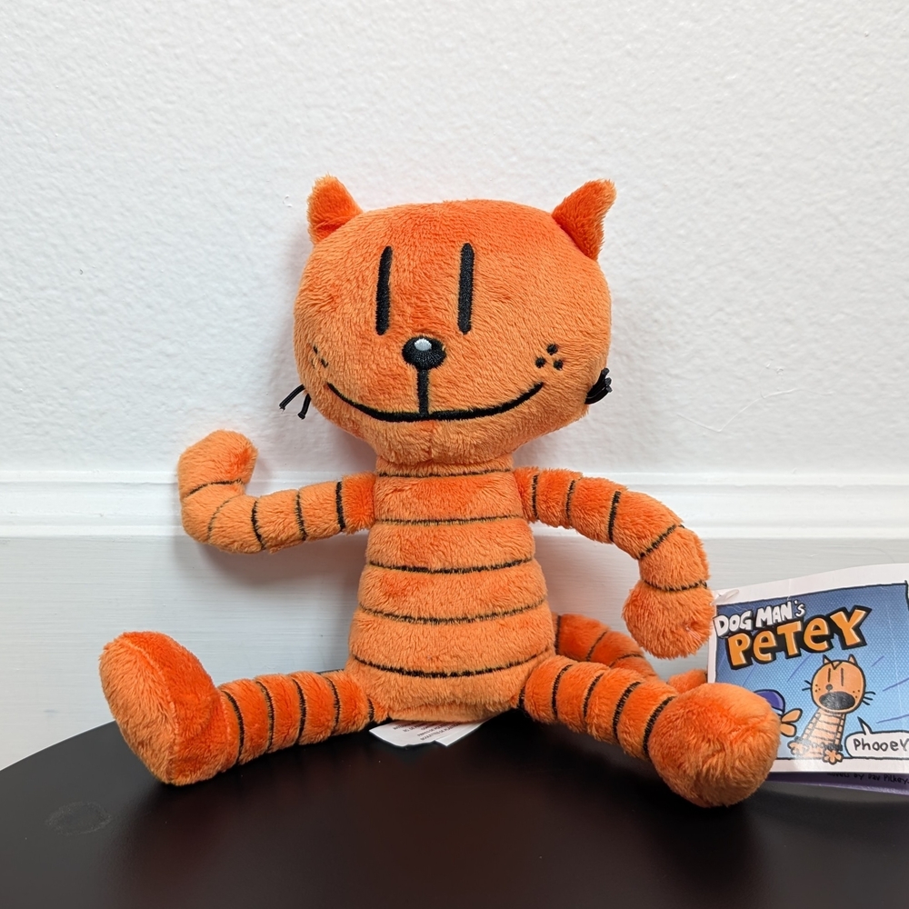 MerryMakers Petey Cat Plush Dav Pilkeys Dog Man 9” Orange Striped Stuffed Animal